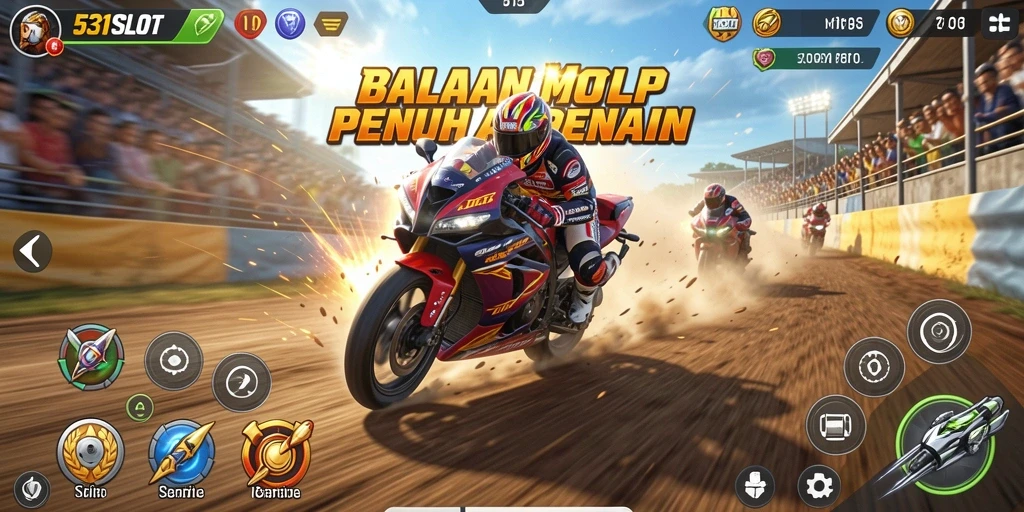 Screenshot utama 531SLOT menampilkan aksi balapan motor yang mendebarkan.