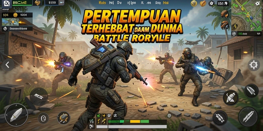 Screenshot utama BBCA4D yang menunjukkan aksi pertarungan Battle Royale.