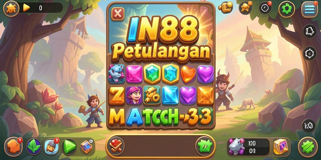 Tampilan gameplay seru dalam game Match-3 IN88.