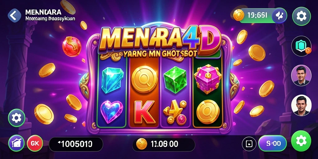Tampilan gameplay MENARA4D dengan gulungan yang berputar dan simbol menarik.