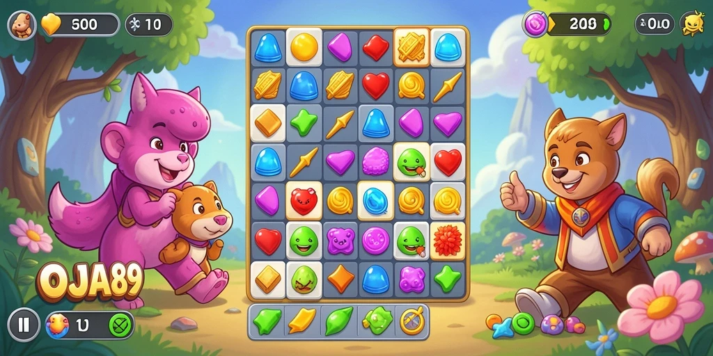 Screenshot OJA89 menampilkan gameplay seru dalam format Match-3.