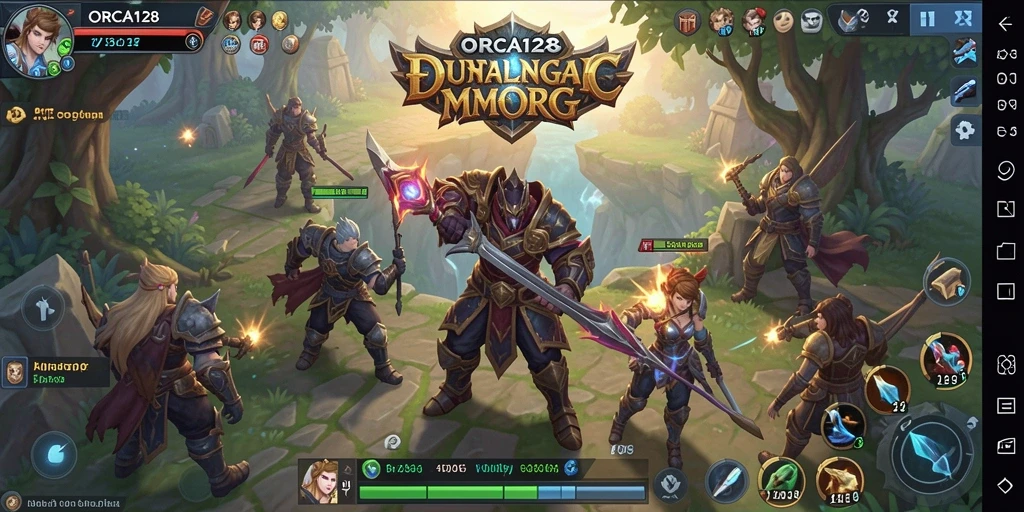 Tangkapan layar gameplay ORCA128 menampilkan pertarungan epik antar karakter.