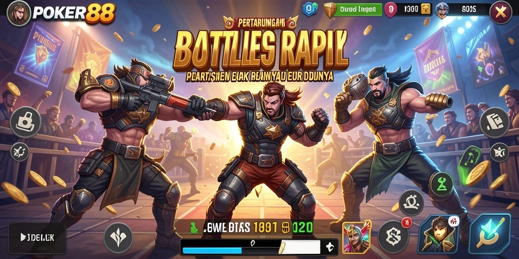 Tangkapan layar POKER88 menampilkan aksi seru dalam pertandingan Battle Royale.