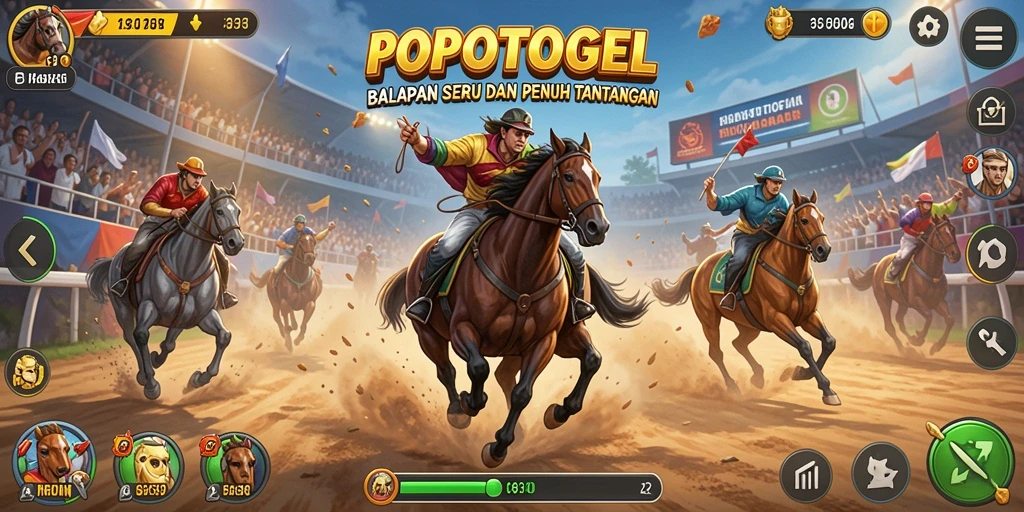Screenshot utama menampilkan aksi balapan cepat dari POPOTOGEL.
