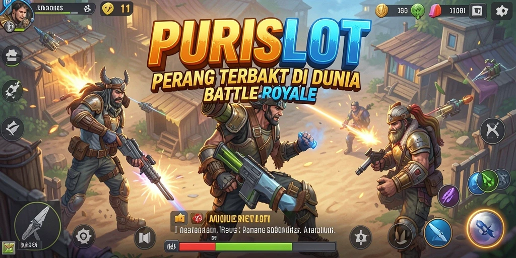 Tangkapan layar PURISLOT menunjukkan aksi intens dalam pertempuran Battle Royale.