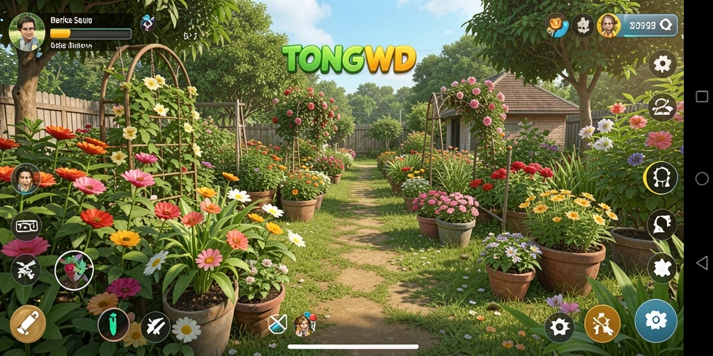 Screenshot utama TONGWD menampilkan keseruan berkebun yang mendetail.