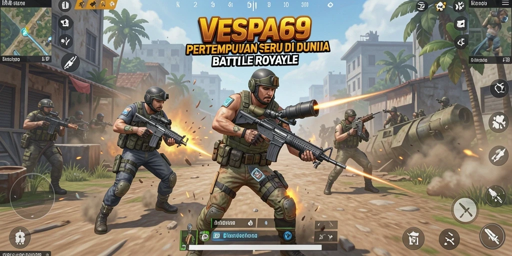 Screenshot VESPA69 menampilkan aksi pertempuran seru dalam Battle Royale.